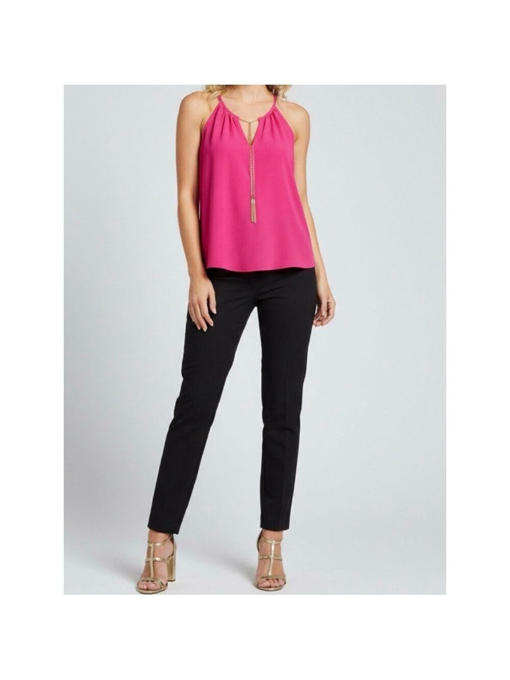 Moa Moa Pink Halter Tank Top with Gold Chain Detail XL